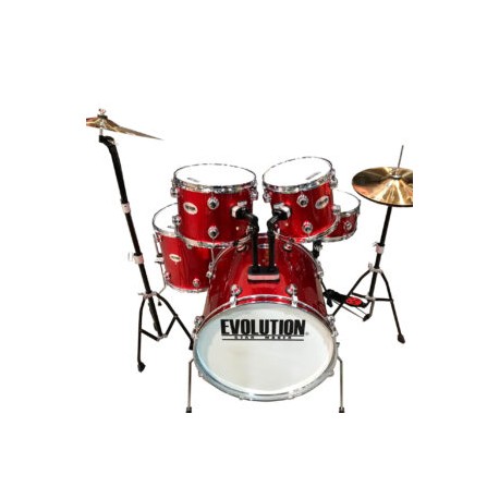 BATERIA (Evolution) HERRAJE CROMO  5PZ COLOR  ROJO RAYADA