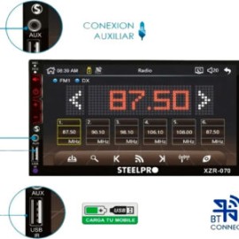 AUTOESTEREO DE PANTALLA 7″ DOBLE DIN CON LEDS/64GB/USB (steel pro)