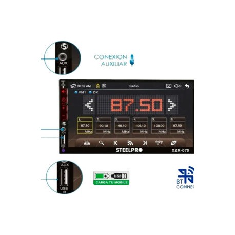 AUTOESTEREO DE PANTALLA 7″ DOBLE DIN CON LEDS/64GB/USB (steel pro)